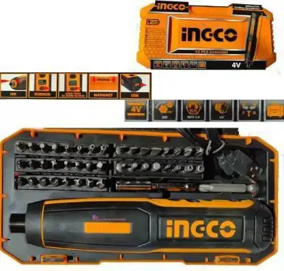 Ingco Csdli0403 Lithium-Ion Cordless Screwdriver Drywall Screw Gun (Cordless) Power & Hand Tool Kit  (42 Pcs Tools) 1