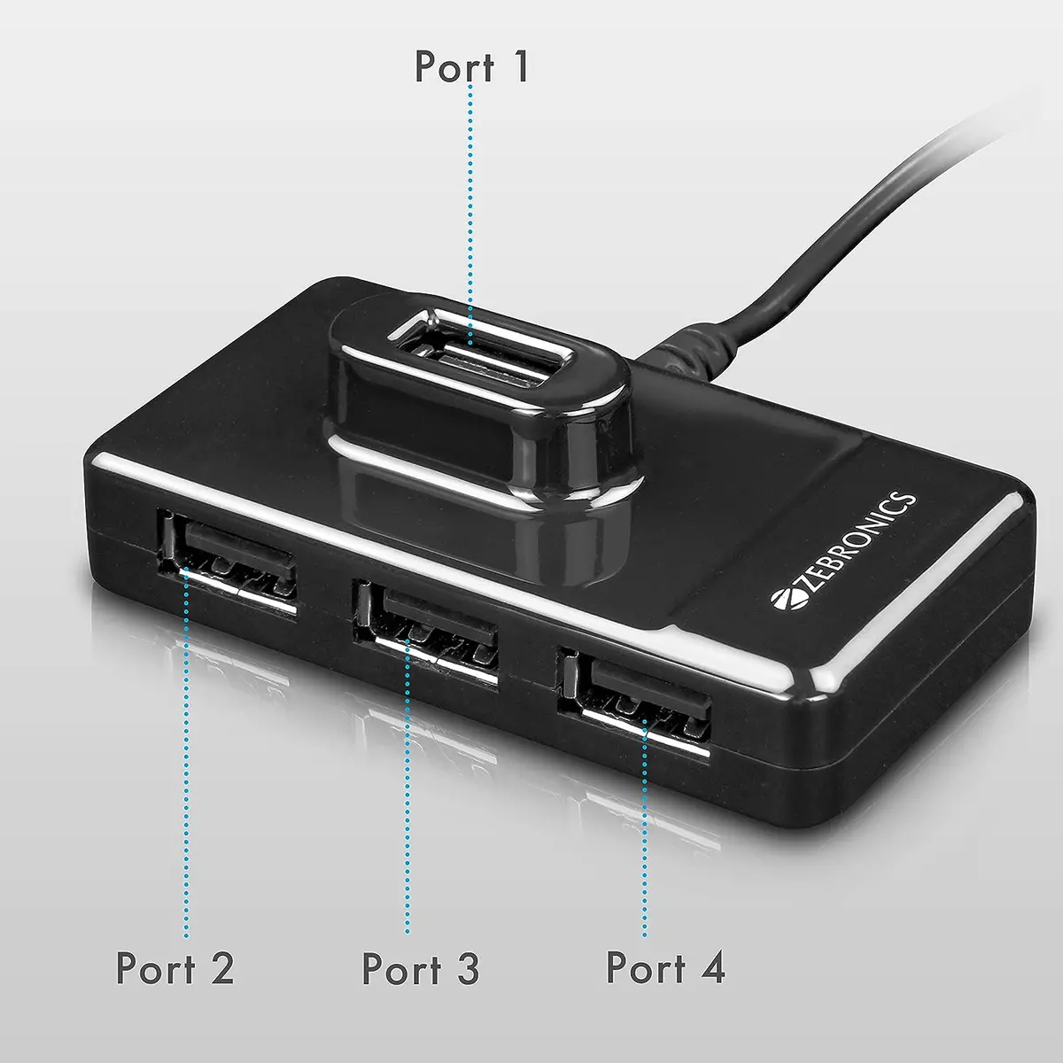 Zebronics Zeb-100Hb 4 Ports Usb Hub For Laptop, Pc Computers, Plug & Play, Backward Compatible - Black 1
