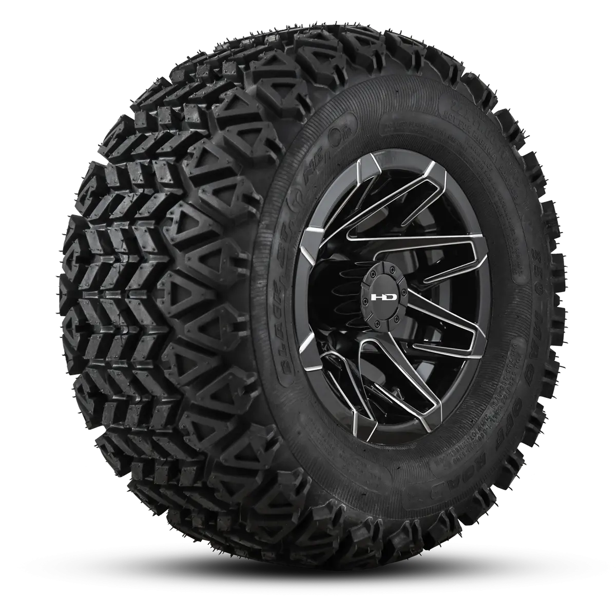 Hd Golf Wheel & Tire Package ( 1Pc ) 10X7.0 Canyon Black Milled Edges W ( 1Pc ) 22 Inch A/T Tire 1