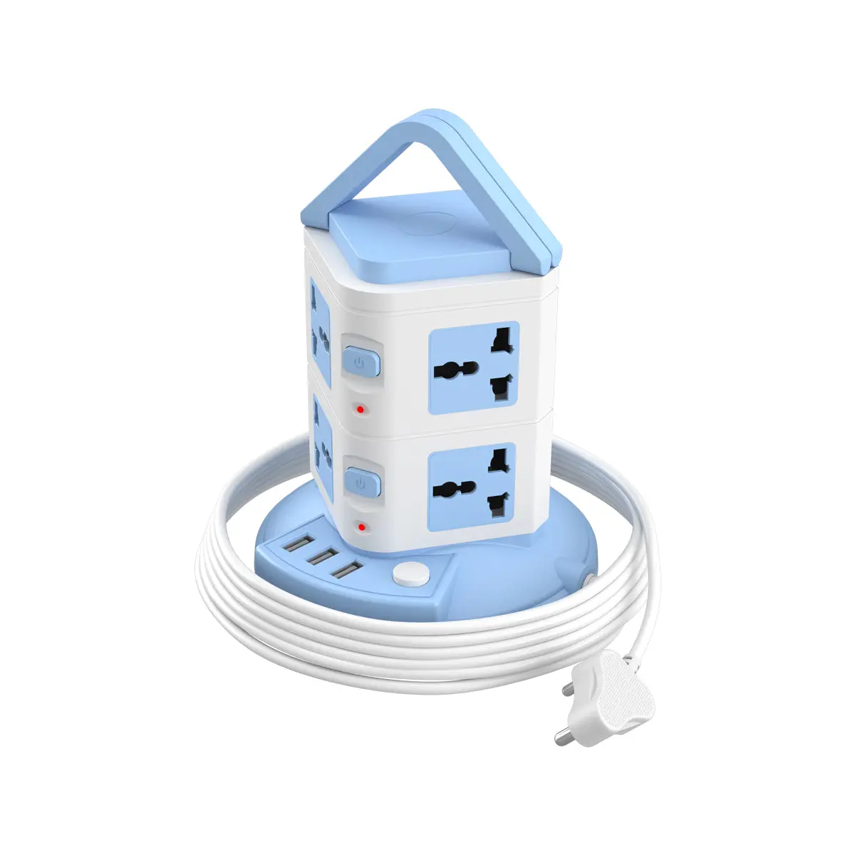 Portronics Por 1600 Power Plate 9 With 3 Usb Ports + 8 Power Sockets Power Converter, 2500W Power Output, 2.1A Usb Charging Port, 3M Cord Length(Blue) 1