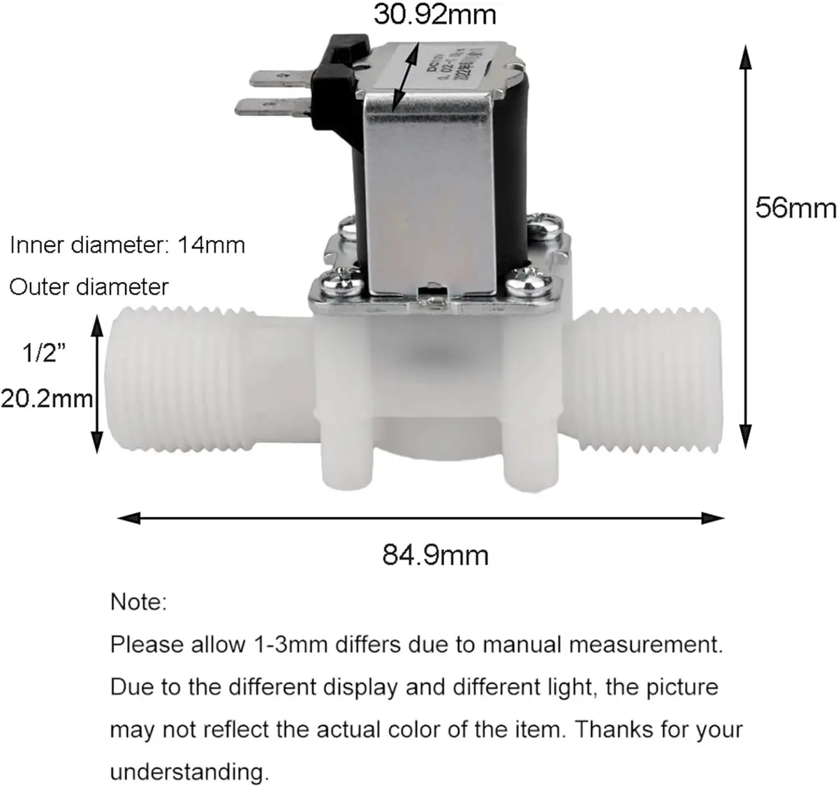 1/2 Inch Electric Solenoid Valve 12V Solenoid Switch (Normally Closed) 2