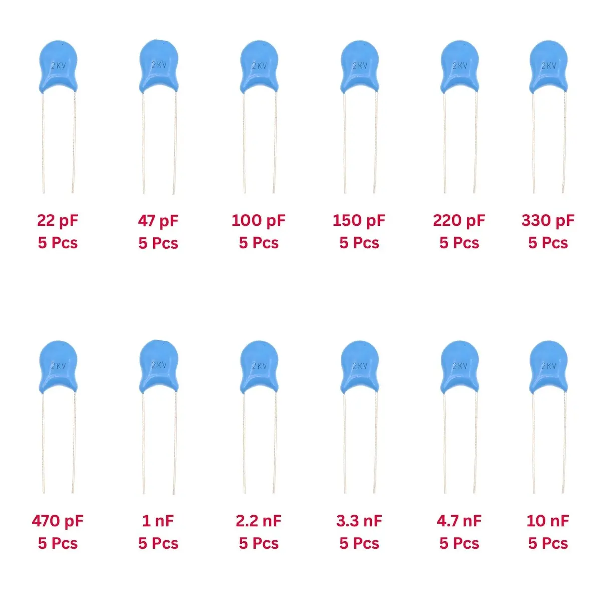Elepak 2Kv Hv Ceramic Disc Capacitor Pak 22Pf To 10Kpf 60 Pcs 12 Values 1