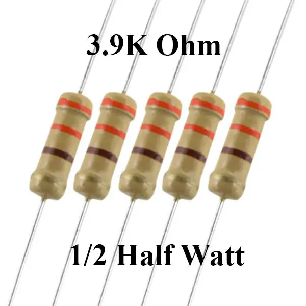 3.9K Ohm 1/2 Watt ±5% Tolerance Carbon Film Resistor 3K9 1