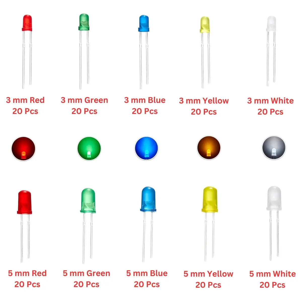 Elepak 3/5Mm Diffused Led Pak 220 Pcs 5 Colors 1
