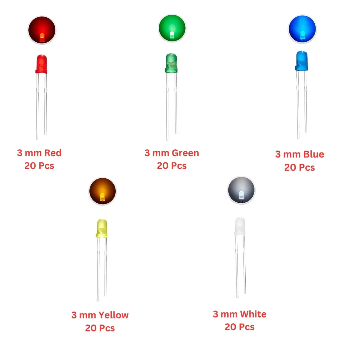 Elepak 3Mm Diffused Led Pak 100 Pcs 5 Colors 1
