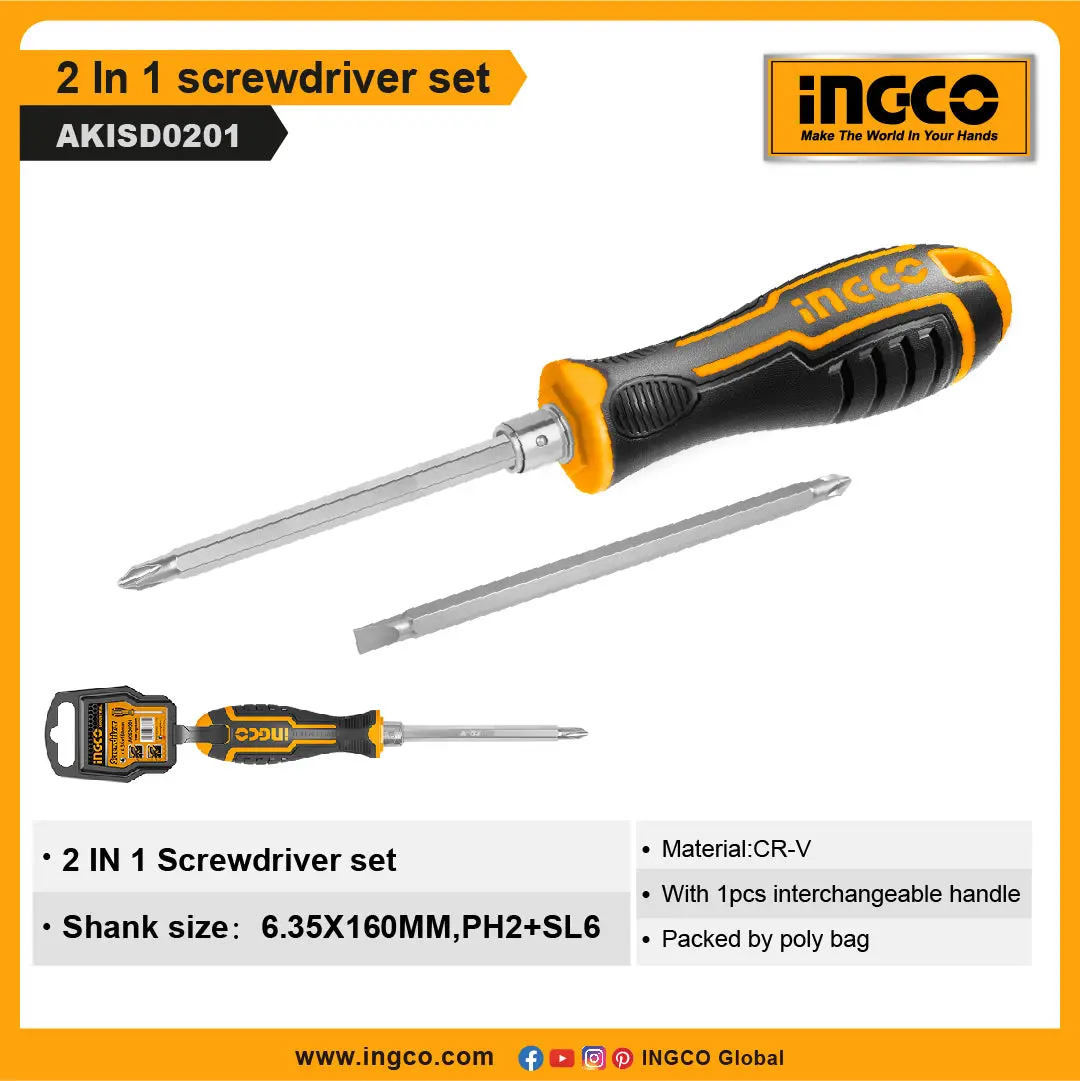 Ingco Akisd0201 2 In 1 Screwdriver Set 2