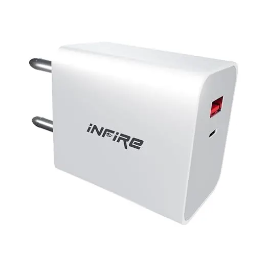 Infire Turbo 2 In 1 Charger 20W Dual Port Usb & Type - C Charger Without Cable Compatible With All Android, Iphone & Airpods (White) 1