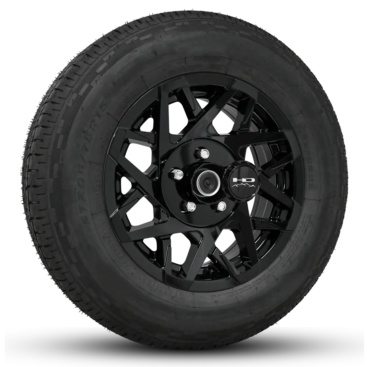 14 Inch | 5 On 4-1/2 | Canyon Aluminum Trailer Wheel W/ Radial Tire Assembly | All Gloss Black ( 1Pc ) 2
