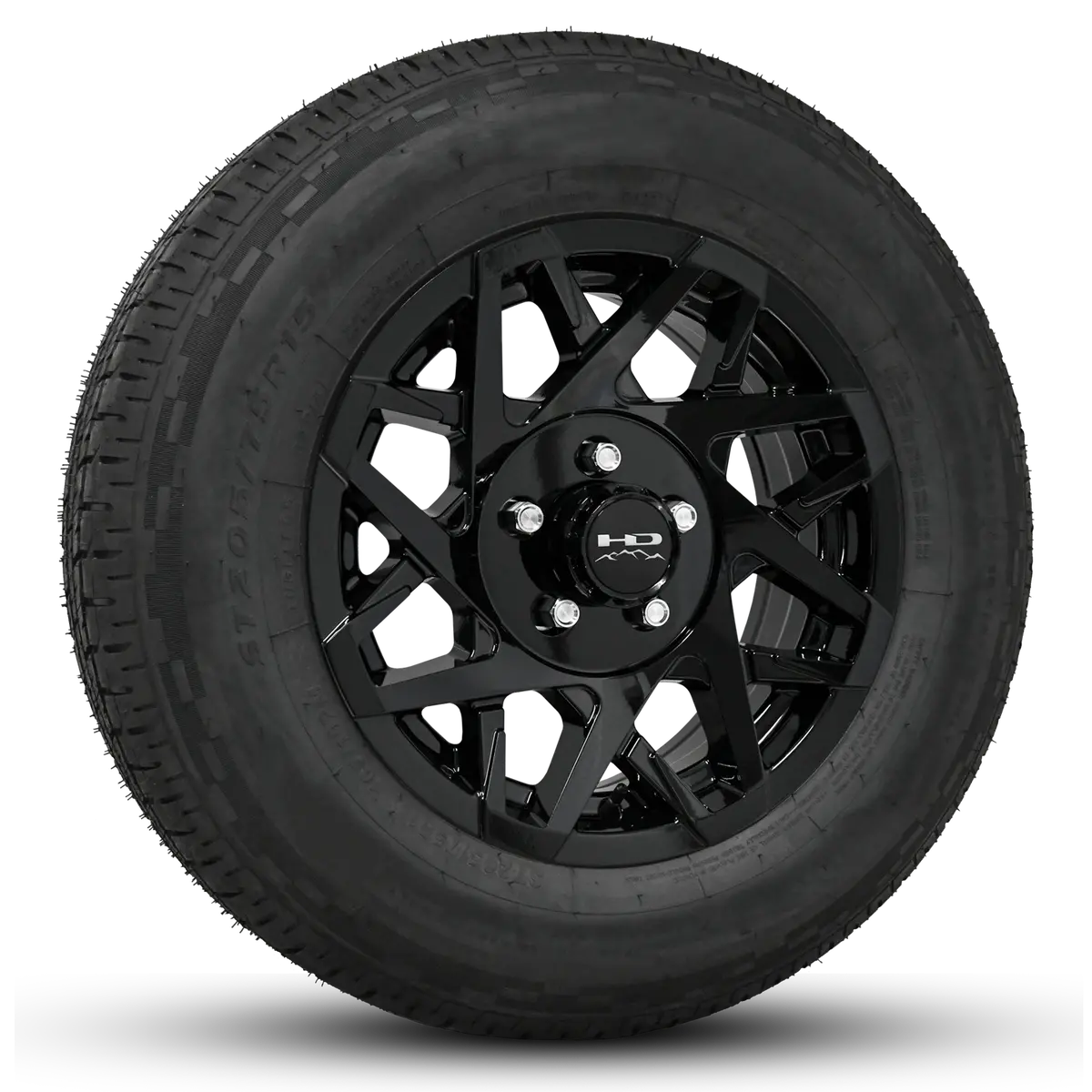 14 Inch | 5 On 4-1/2 | Canyon Aluminum Trailer Wheel W/ Radial Tire Assembly | All Gloss Black ( 1Pc ) 1