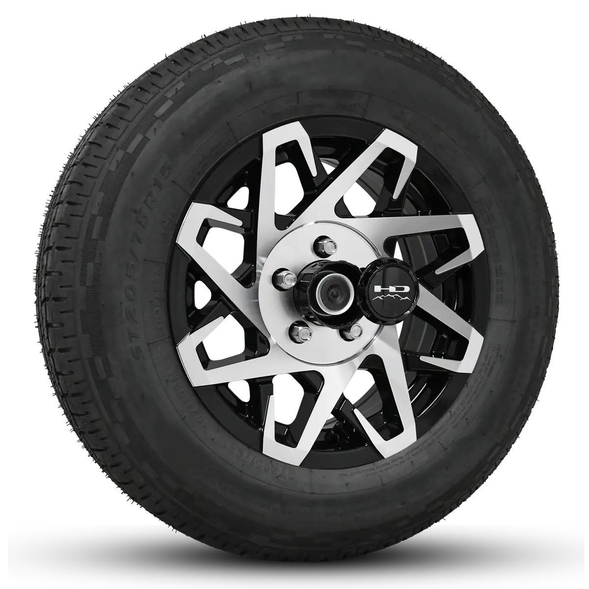 14 Inch | 5 On 4-1/2 | Canyon Aluminum Trailer Wheel W/ Radial Tire Assembly | Gloss Black With Machined Face ( 1Pc ) 2