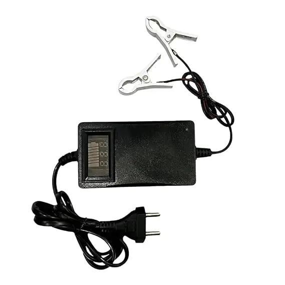 Callsa 12V Display Percentage Battery Charger For Bike, Electric Vehicle Battery Charger 7Ah Smps Battery Charger With Battery Clip, Auto Cut Charger, 12V 2Amp Battery Charger (Black) 1