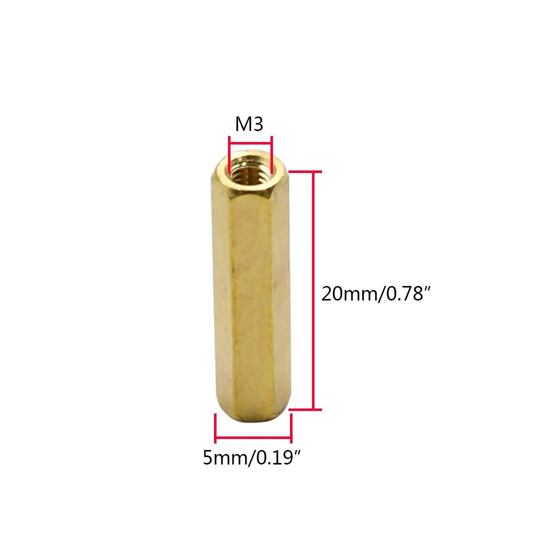 M3x20mm Metal Brass Hex Spacer Female To Female (1 Pc) 2