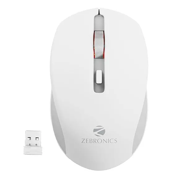 Zebronics Jaguar (White+Grey) Wireless Mouse, 2.4Ghz With Usb Nano Receiver, High Precision Optical Tracking, 4 Buttons, Plug & Play, Ambidextrous, For Pc/Mac/Laptop 1