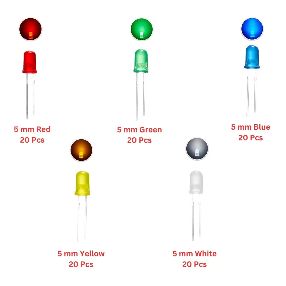 Elepak 5Mm Diffused Led Pak 100 Pcs 5 Colors 1