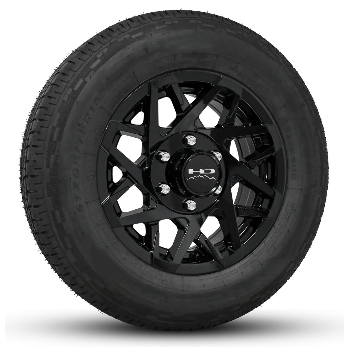 15 Inch | 6 On 5-1/2 | Canyon Aluminum Trailer Wheel W/ Radial Tire Assembly | All Gloss Black ( 1Pc ) 1