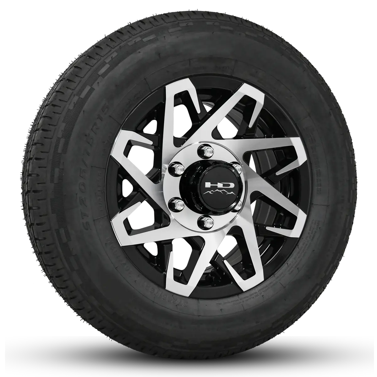 16 Inch | 6 On 5-1/2 | Canyon Aluminum Trailer Wheel W/ Radial Tire Assembly | Gloss Black With Machined Face ( 1Pc ) 1