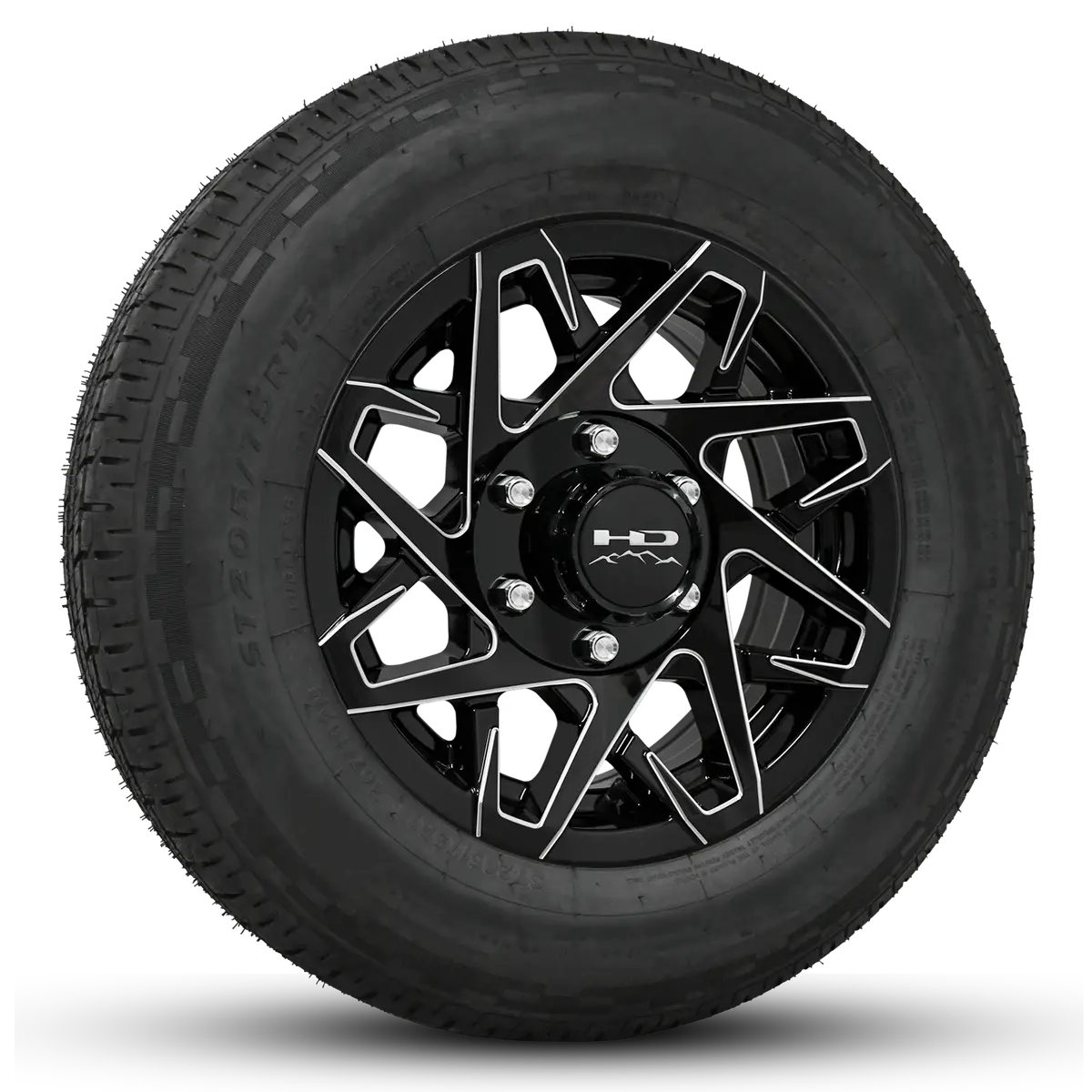 15 Inch | 6 On 5-1/2 | Canyon Aluminum Trailer Wheel W/ Radial Tire Assembly | Gloss Black With Milled Edges ( 1Pc ) 1