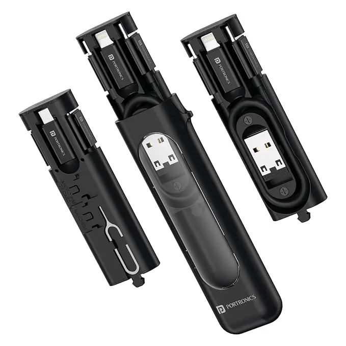 Portronics Por 3092 Snapcase 4 60W Multifunctional Fast Charging Data Cable Transparent Kit, Conversion Set Usb A & Type C To Male Micro/Type C/Lightning, Data Transfer, Sim Storage, Sim Eject Pin,Pocket Size 1