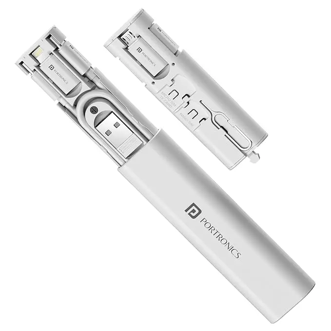 Portronics Por 2978 Snapcase 3 60W Multifunctional Fast Charging Data Cable Kit, Conversion Set Usb A & Type C To Male Micro/Type C/Lightning, Data Transfer, Sim Storage, Sim Eject Pin, Pocket Size(White) 1
