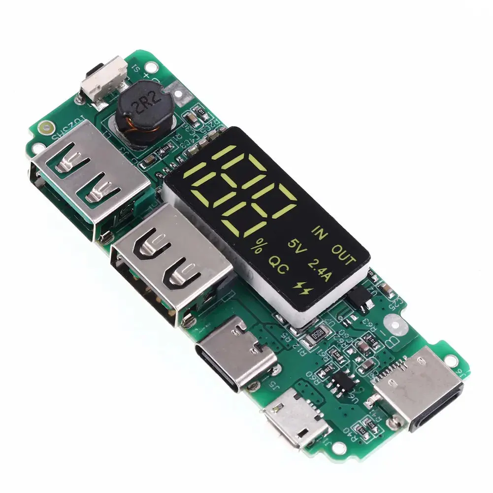 5V 2.4A Dual Usb + Type-C + Micro + Lightning Usb Power Bank With Led Display 18650 Charger Board 1