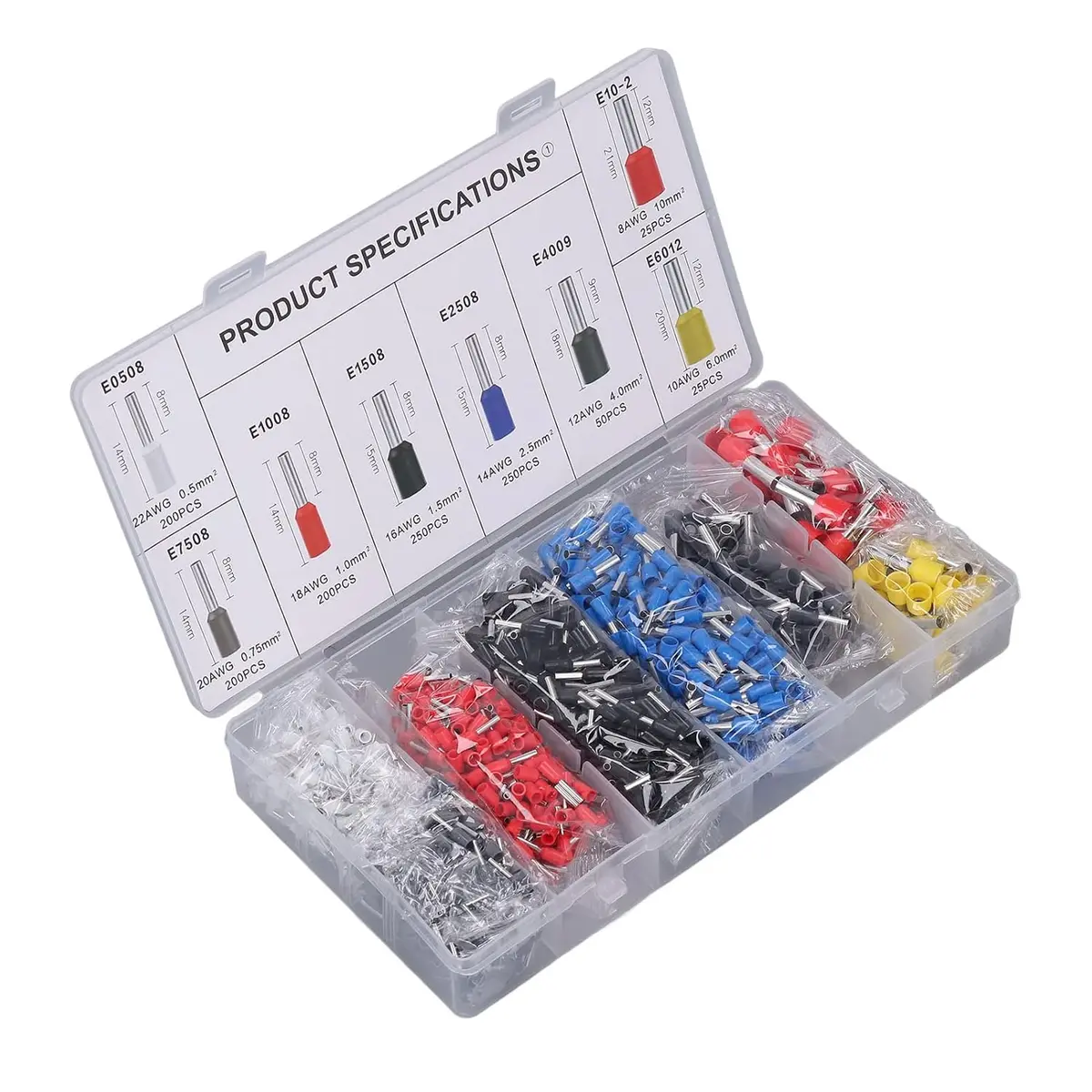 1200Pcs Insulated Wire Crimp Terminals Quick Connectors Wiring Spade Cold-Pressed Electrical Terminals Assortment Kit 2
