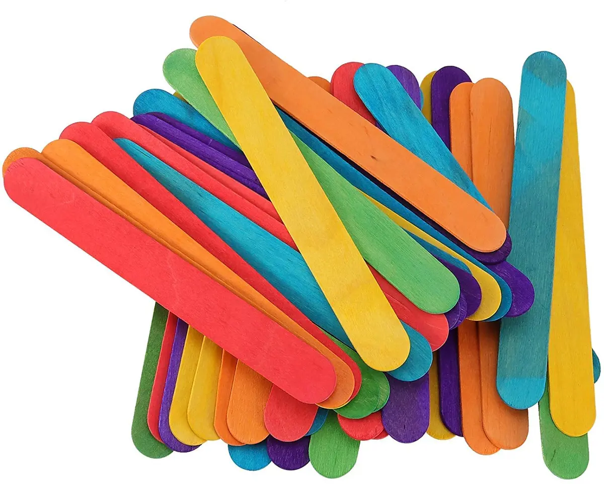 Multi Colored Popsicle Sticks Wooden Ice Cream Sticks For Diy Crafts, Hobby Crafts, Project Work(Pack Of 100) 1