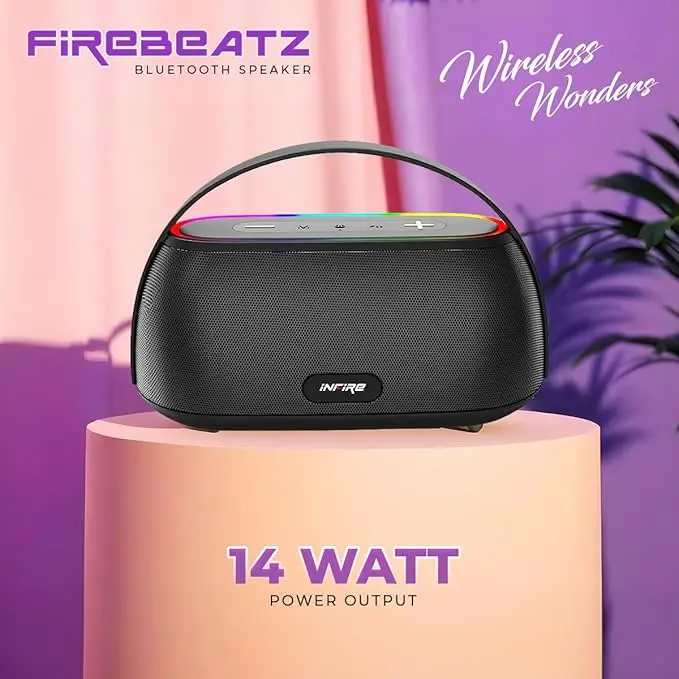 Infire Firebeatz 14W Bluetooth Party Speaker, Powerful Sound With Multicolour Rgb Led Lights Upto 8 Hours Playback Time I Bt 5.4/Fm Radio/Tf Card/Usb Playback 2