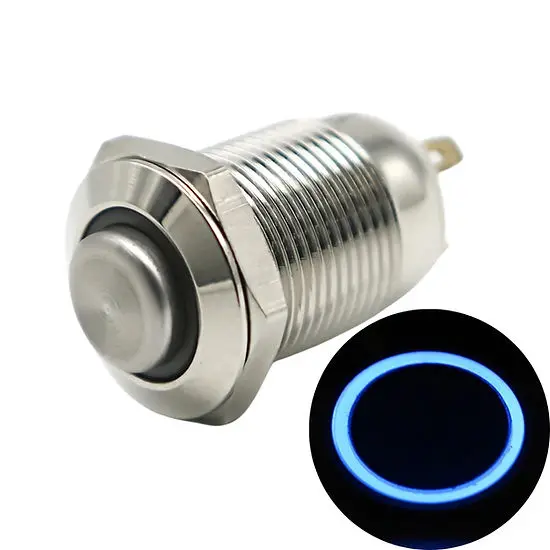 12Mm Size Blue Led Stainless Steel Momentary Type Push Button Switch 5V-24V Dc 1