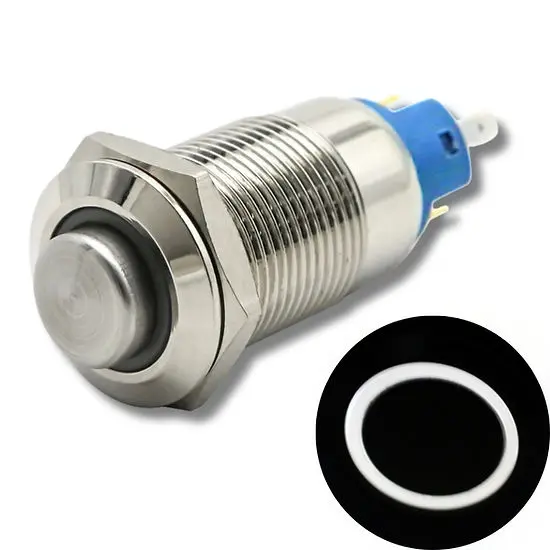 12Mm Size White Led Stainless Steel Latching Type Metal Push Button Switch 12V Dc 1