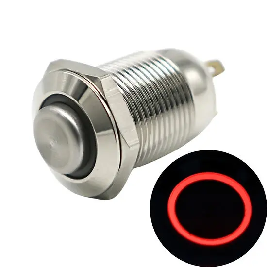 12Mm Size Red Led Stainless Steel Momentary Type Push Button Switch 5V-24V Dc 1