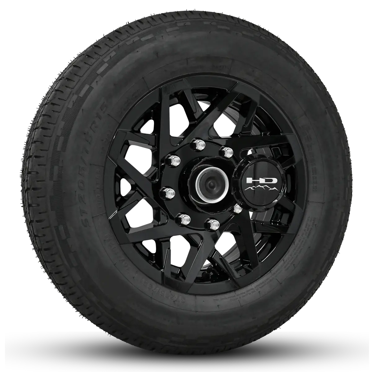 16 Inch | 8 On 6-1/2 | Canyon Aluminum Trailer Wheel W/ Radial Tire Assembly | All Gloss Black ( 1Pc ) 2
