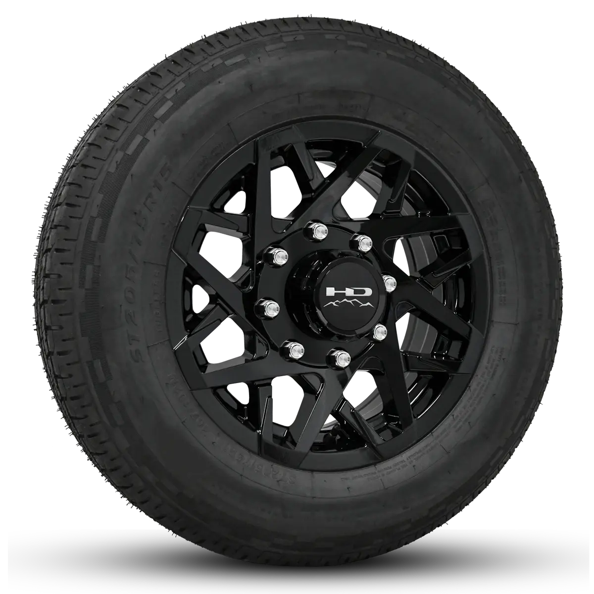 16 Inch | 8 On 6-1/2 | Canyon Aluminum Trailer Wheel W/ Radial Tire Assembly | All Gloss Black ( 1Pc ) 1