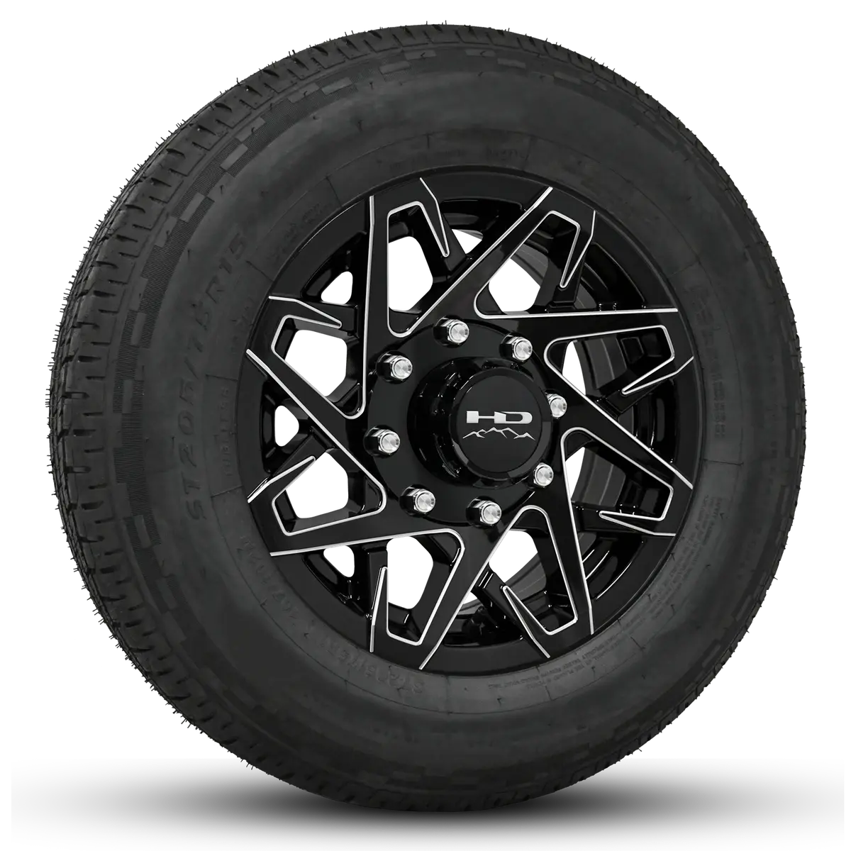 16 Inch | 8 On 6-1/2 | Canyon Aluminum Trailer Wheel W/ Radial Tire Assembly | Gloss Black With Milled Edges ( 1Pc ) 1
