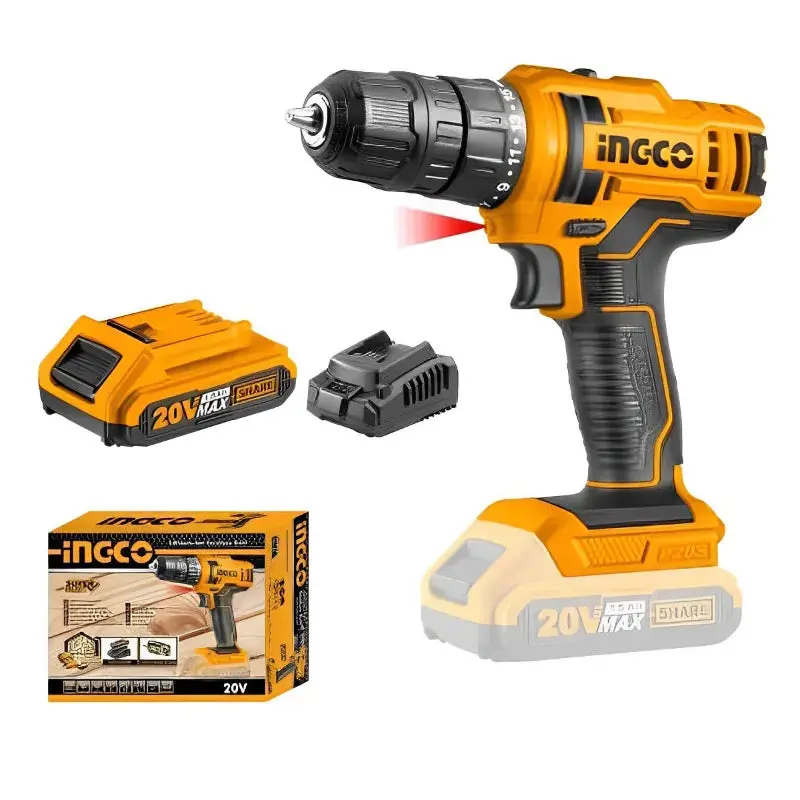 Ingco Cdli20051 20 V Lithium-Ion Cordless Impact Drill 10 Mm, With 1 Pc Battery & Charger Pack 1