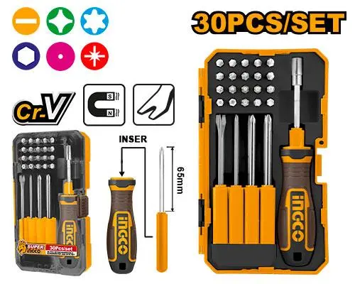 Ingco Akisd3001 30 Pcs Interchangeable Screwdriver And Bits Set 1