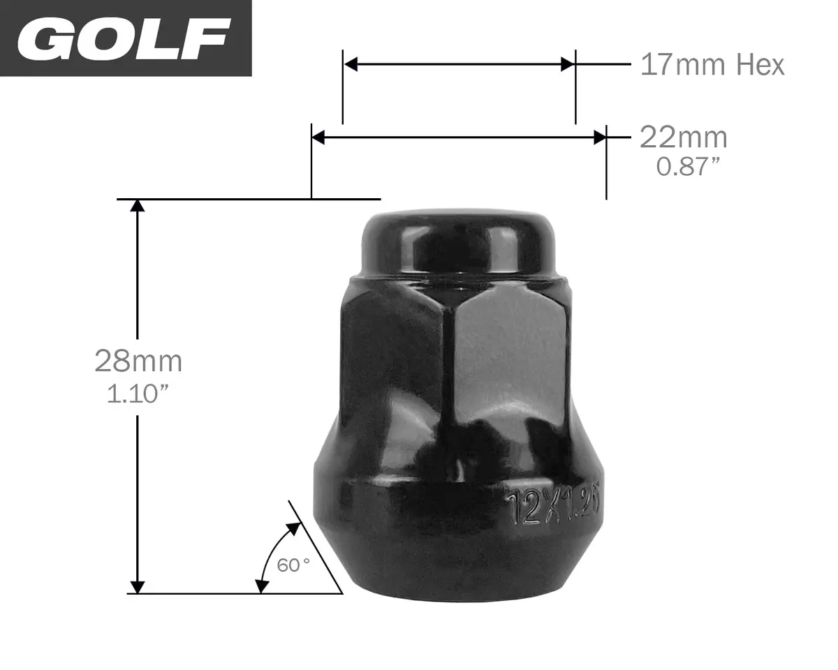 Golf Cart Small Hex Lug Nuts - Black 1