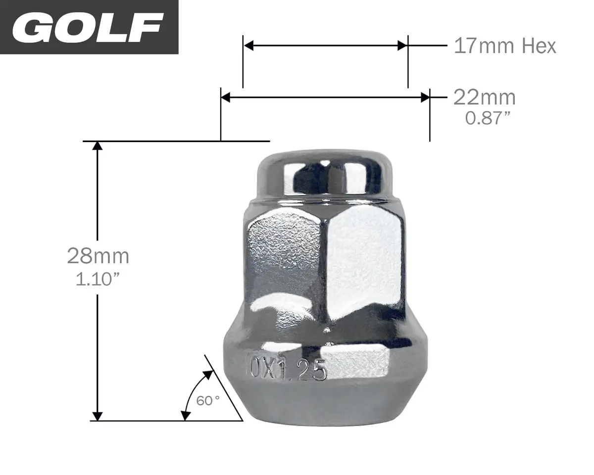 Golf Cart Small Hex Lug Nuts - Chrome 1
