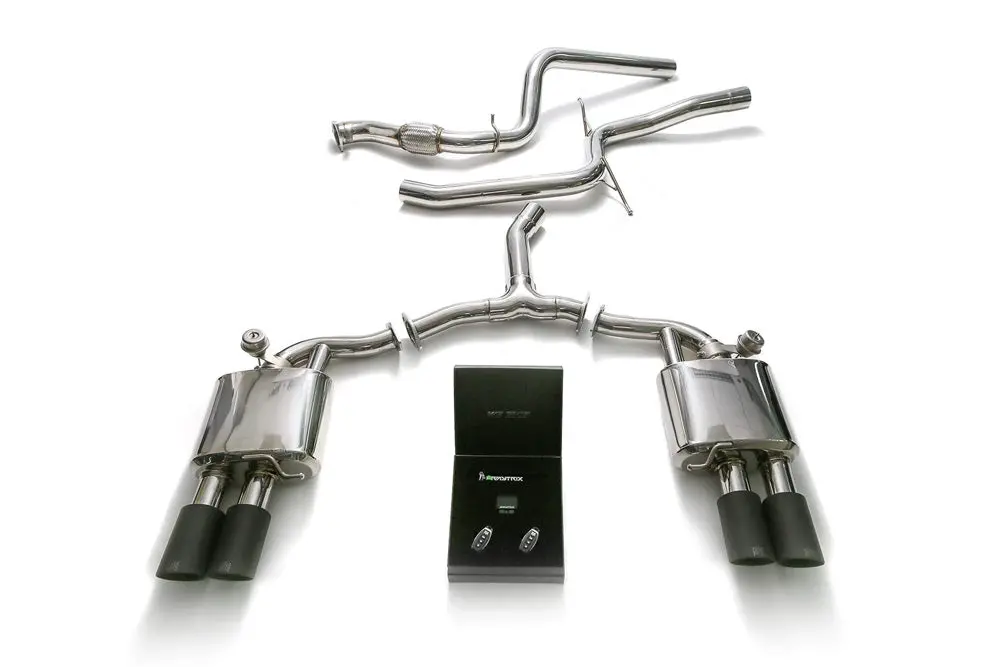 Armytrix Stainless Steel Valvetronic Catback Exhaust System Quad Matte Black Tips Audi A4 Quattro 2.0 Tfsi 4Wd 2016-2020 1