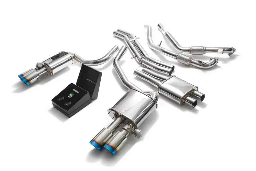 Armytrix Stainless Steel Valvetronic Catback Exhaust System Quad Blue Coated Tips Audi S5 Coupe 3.0L V6 Turbo B9 2017-2020 1