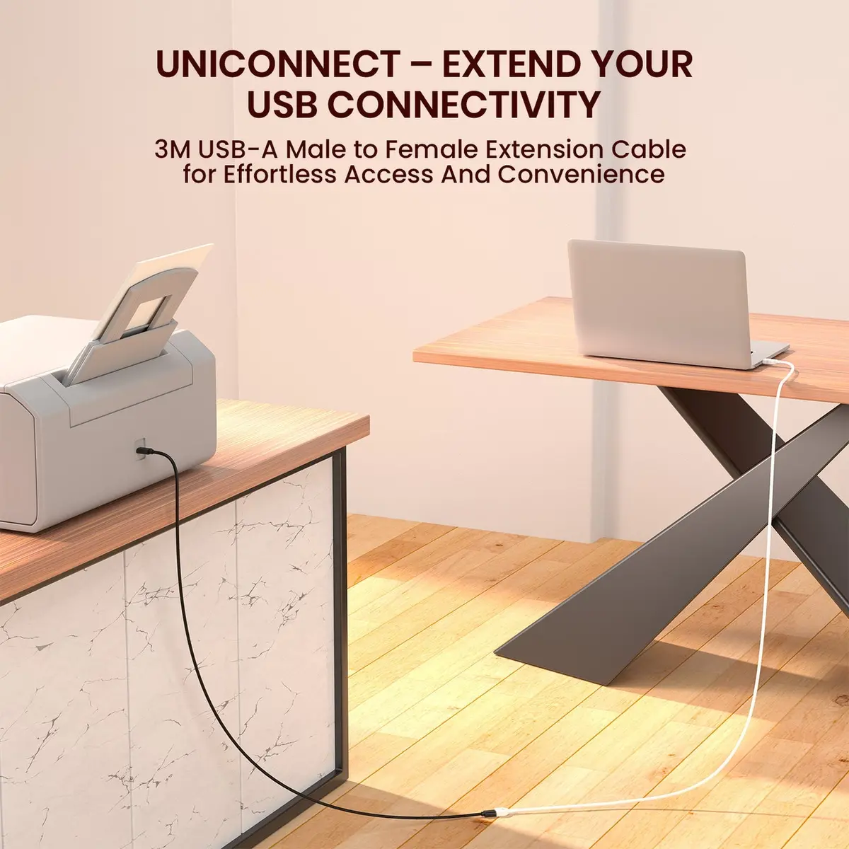 Portronics Por-3095 Uniconnect, 3M Usb Extension Cable, Durable Usb Type-A Male To Female Cable, Data Transfer & Charging, Compatible With Laptops, Pcs, Printers & More(White) 2