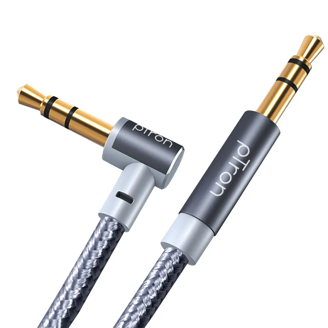 Ptron Solero A15 3.5Mm Male To Male Aux Cable, 90 Degree Connector, 1.5 M Stereo Audio Cable, Metal Shell, Gold-Plated Connectors With Strong Nylon Braided Cable (Grey) 1