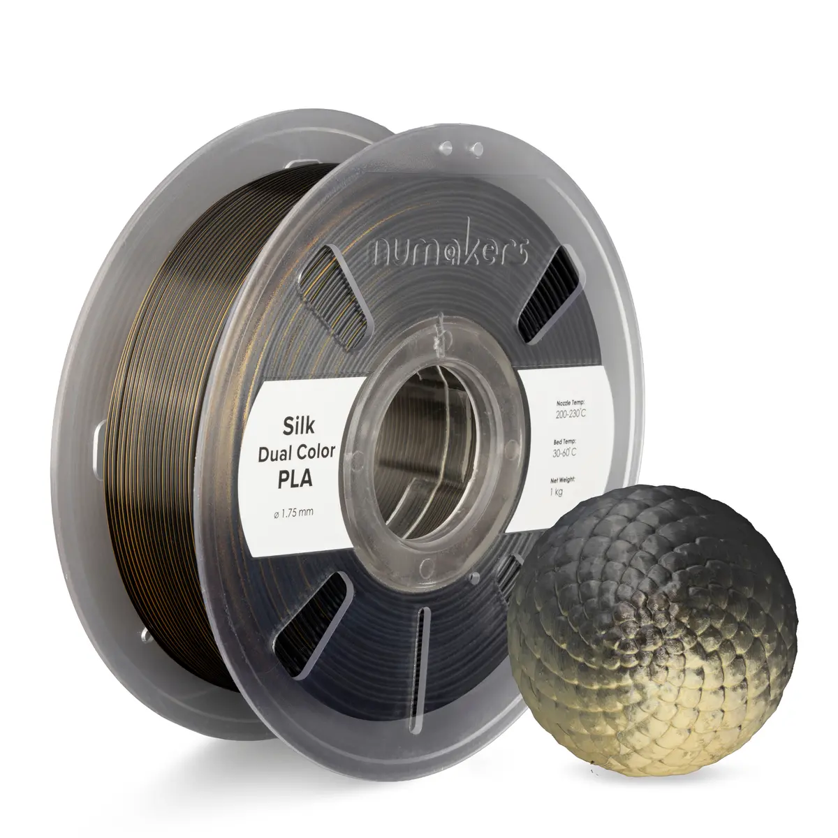Numakers Dual-Color Silk Pla Filament – Black-Gold – 1.75 Mm / 1 Kg 1