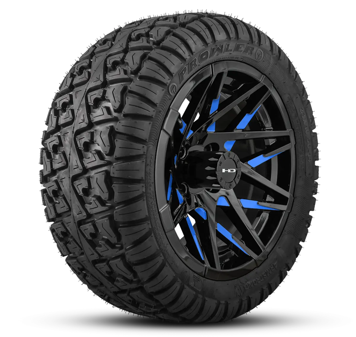 Hd Golf Wheel & Tire Package ( 1Pc ) 14X7.0 Canyon Black Blue Milled Face W ( 1Pc ) 23 Inch A/T Tire 1