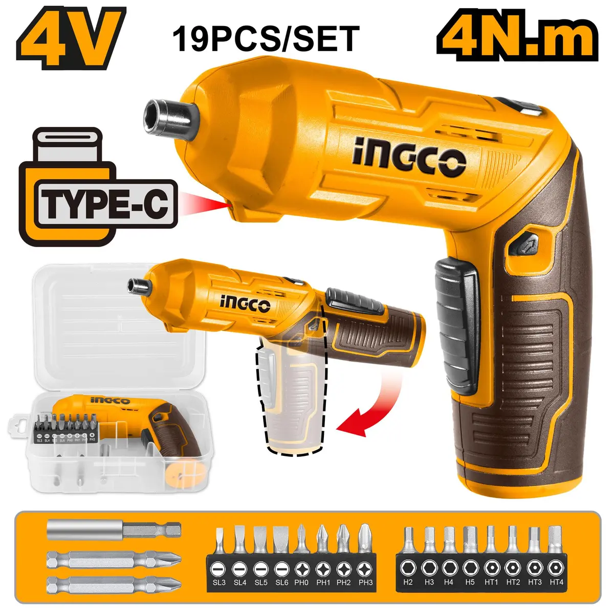 Ingco Csdli0442 Lithium Ion Cordless Screwdriver (4V, Type C Charging) 2