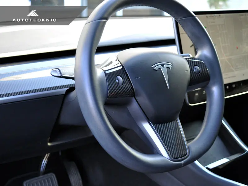 Autotecknic Dry Carbon Fiber Steering Wheel & Dash Trim - Tesla Model 3 1