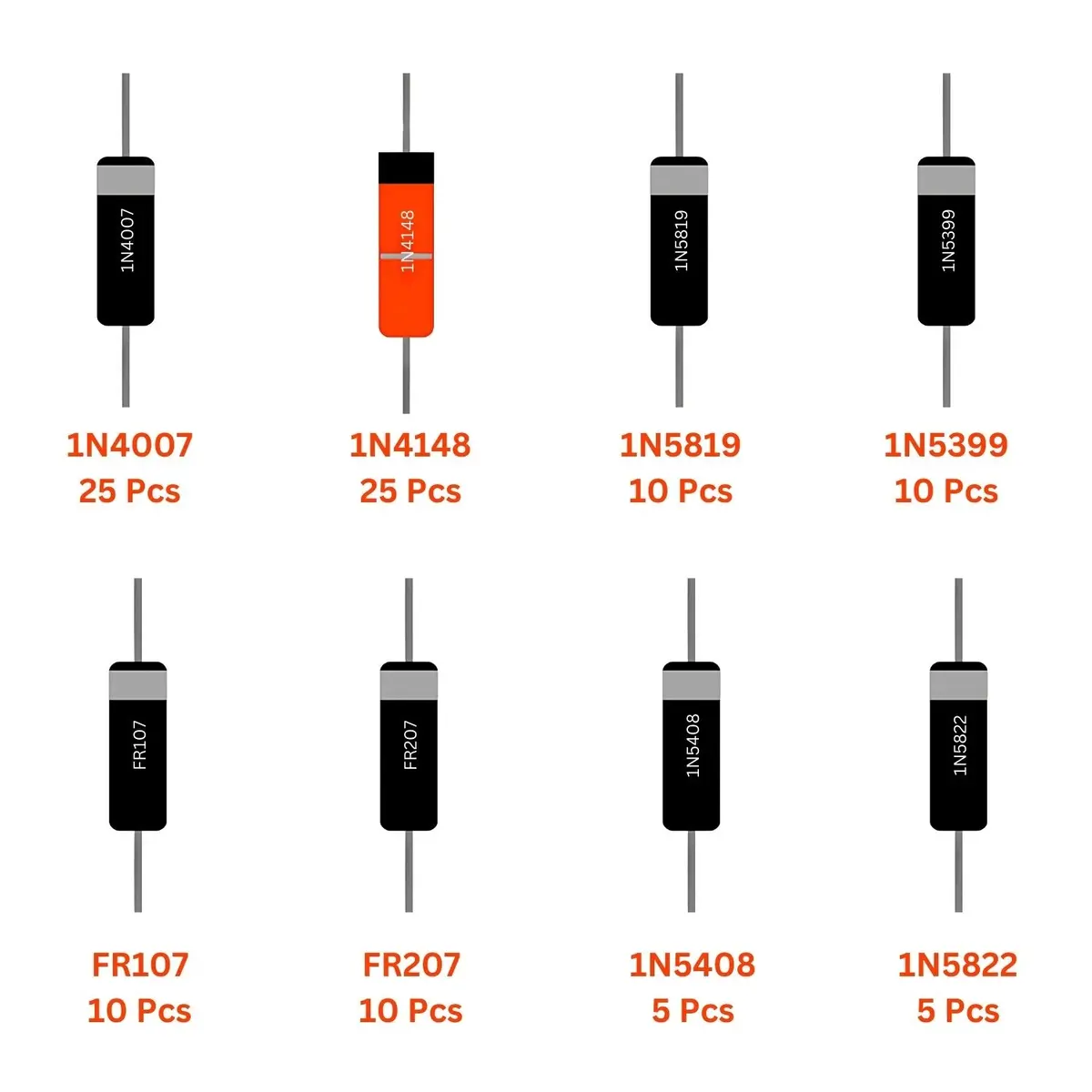 Elepak General Purpose Diode Pak 0.3A To 3A 100 Pcs 8 Types 1