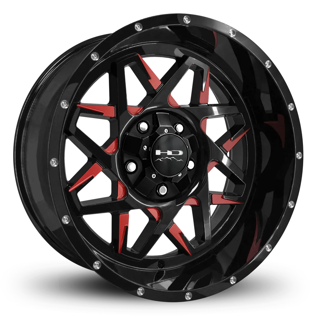 Hd Offroad Caliber 20X10 -25 5X127/5X139.7Mm 78.1Mm Gloss Red&Bk/Milled Face 1