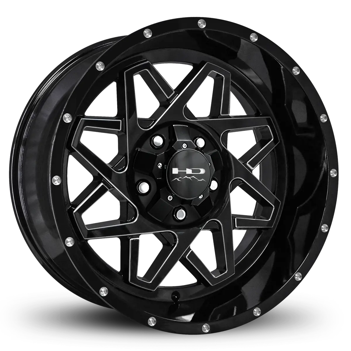Hd Offroad Gridlock 20X10 -25 5X127/5X139.7Mm 106.2Mm Gloss Black/Milled Edge 1