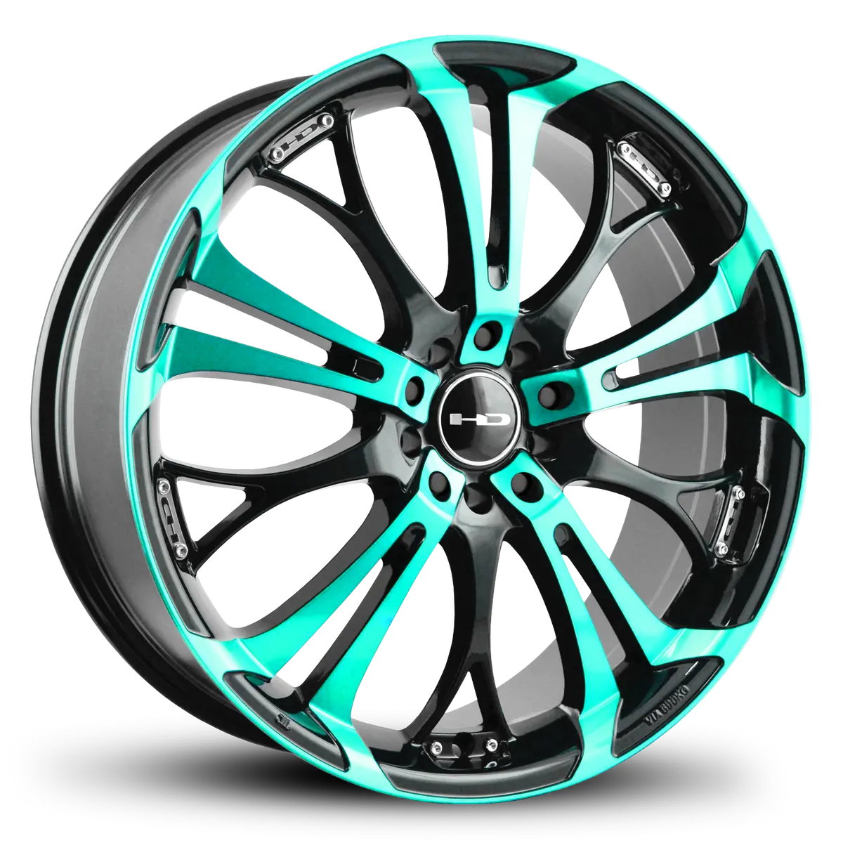 Hd Wheels Spinout 22X8.5 +20 5X115/5X120mm 74.1Mm Gloss Teal&Bk/Machined Face 1