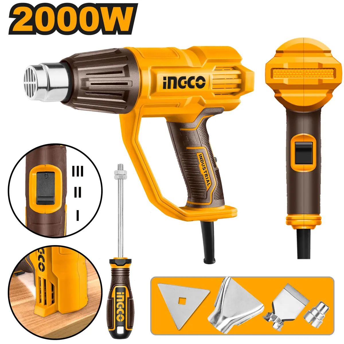 Ingco Hg200078 Heat Gun 2000W With Nozzles 1